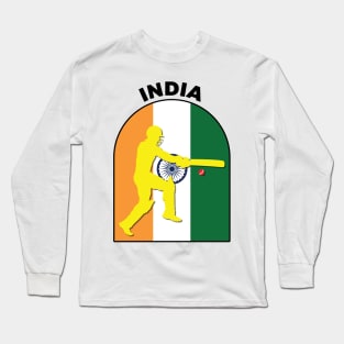 India Cricket Batsman India Flag Long Sleeve T-Shirt